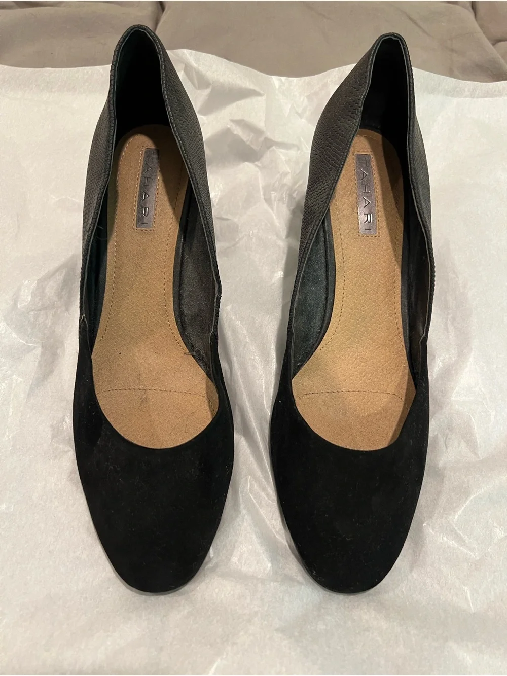 {Tahari}: Black Two-Texture Wedge Heels / 8.5